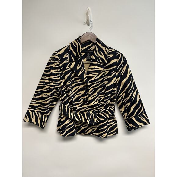 Y2K Womens Blazer Jacket Sz 6 P Animal Tiger Print Belted Whimsigoth Grunge - Picture 5 of 10